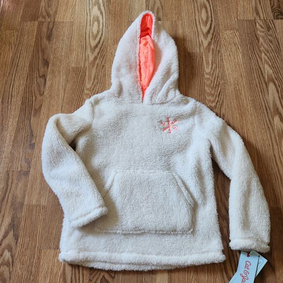 Cat & Jack Fleece Sleepwear Girls Size Medium Cream Hooded Pullover Pocket - Picture 8 of 8